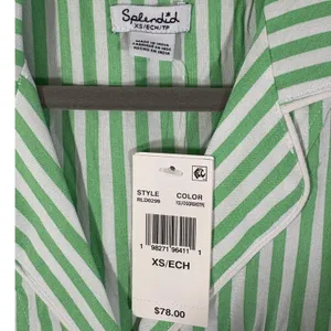 Splendid Notch Collar Cropped Pajama Set Fog Green Stripe XS RLD0299 thumbnail 2