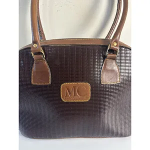 Vtg MC Buenos Aires Woven Brown Argentina Leather Satchel Bowling Bag Embossed thumbnail 6