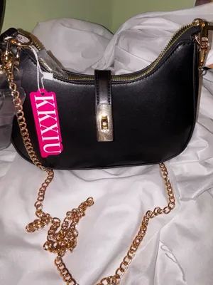 KKXIU Black Vegan Leather Hobo Shoulder Bag with Gold-Tone Chain thumbnail 1