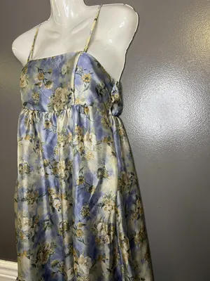 Wild Fable Dress Womens Small Blue Floral Satin Maxi Sundress Ruffle Hem thumbnail 5