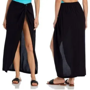 Aqua Swim Womens Black Sarong Beachwear Skirt Cover Up Size M/L NWT thumbnail 2