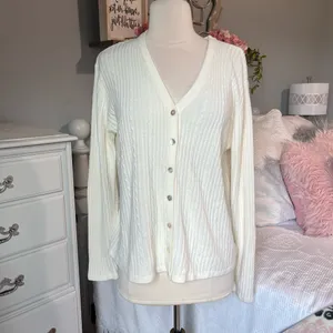 Vintage Classic Cable Knit Cardigan Cream Acrylic Lightweight Sweater Womens M thumbnail 4