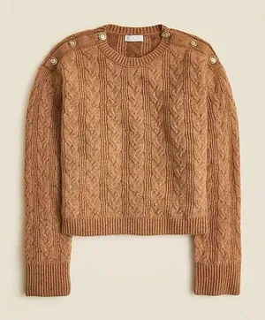 J. Crew Women’s Cable Knit Sweater Wool Alpaca Blend Soft Yarn in Brown S thumbnail 1