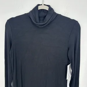 Magaschoni Womens Micromodal Black Ribbed Turtleneck Long Sleeve Top NWT Classic thumbnail 2