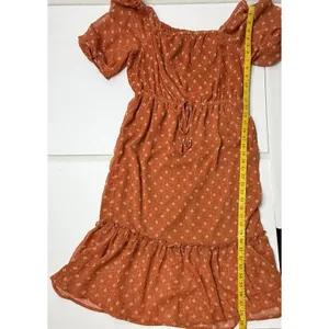 Lucky Brand Rust Dress Shimmer Peasant Boho Tiered Size M Midi‎ Puff Sleeve New thumbnail 3