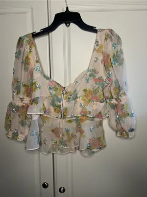 For Love & Lemons Paradis Floral Sequin Ruffle Blouse thumbnail 14