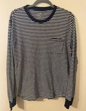 Womens J. Crew Slub Cotton Blue White Striped Long Sleeve Pocket Tee Size Medium thumbnail 1
