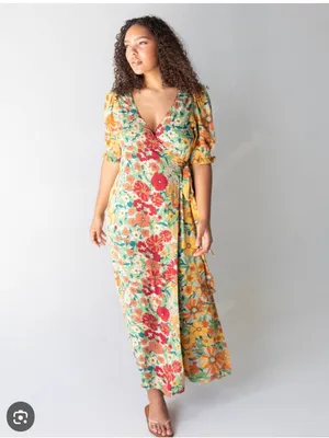 Natural Life Sophia Wrap Maxi Dress in gold vintage floral print large NWT thumbnail 2