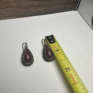 Lia Sophia Plum Red Teardrop Rhinestone Dangle Pierced Earrings Bronze Tone thumbnail 2