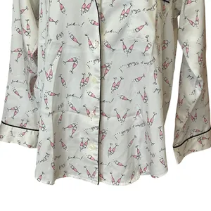 Victoria’s Secret Satin Feel Champagne Print Pajama Top Medium White Pink Black thumbnail 5