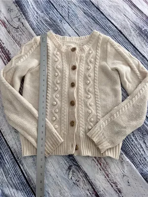 Vintage Y2K Aerie Cream Cable-Knit Button Wool Blend Cardigan Sweater thumbnail 9