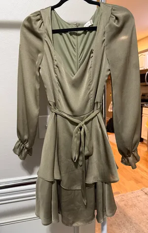 Altar'd State Olive Green Long Sleeve Midi Dress thumbnail 1
