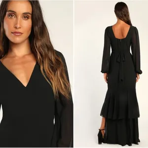 LULU's Sexy Chic Elegant Long Sleeve Romantic Flowy Bridesmaid Wedding Gown thumbnail 4