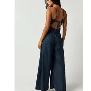 Free People CRVY Soul Ties One-Piece Denim Jumpsuit In Blues Traveler Size L thumbnail 2