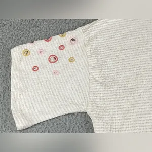 Anthropologie Postmark Catina circle stripe Eyelet Top Boho Cottagecore size M thumbnail 8