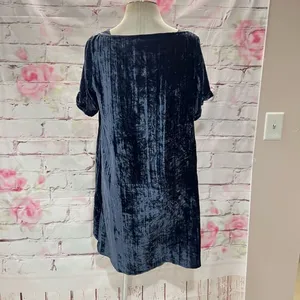 Floreat Anthropologie Women's Square Neck Short Sleeve Blue Velvet Shift Dress S thumbnail 9