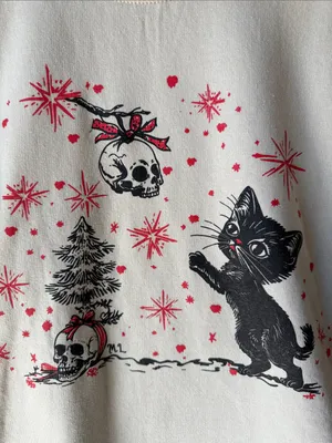 Miss Ladybug Skull & Cat Sweatshirt Red Size XS thumbnail 5