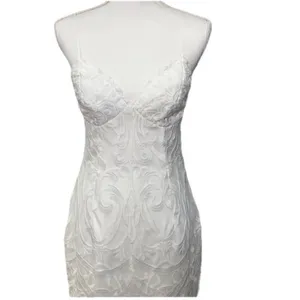 Bardot white lace midi dress Scalloped Vneckline with afitted sheath silhouette. thumbnail 5