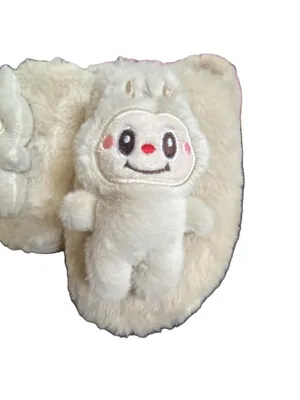 Rouge Plush Beige Slippers with Labubu Character Detail Size Medium 7/8 thumbnail 9