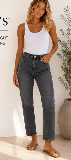 Levi’s Wedgie Straight Jeans Gray High Rise Button Fly 31 thumbnail 1
