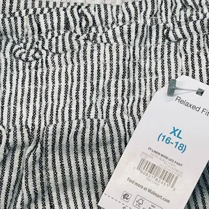 Nautical Striped Black White Wide Leg Baggy Pants Pull On Elastic Waist Pockets thumbnail 7