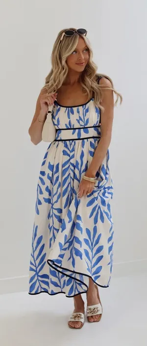 NWT Impeccable Pig Blue and White Leaf Print Maxi Dress thumbnail 1