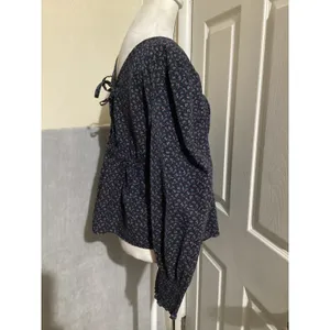 Madewell Tie-Back Peplum V Neck Floral Print Long Sleeve Top Campden Daisies M thumbnail 4