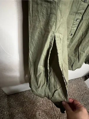Tuckernuck Army Green Shiver Side‎ Slits Cotton Button Down Preppy MIDI Dress thumbnail 5
