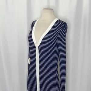 NWT!! STAUD Shoko Stripe Long Sleeve Sweater Dress Navy Blue White Striped Large thumbnail 6