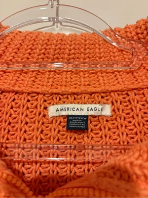 American Eagle Cropped Pullover Chunky collared quarter zip‎ sweater orange XS thumbnail 3