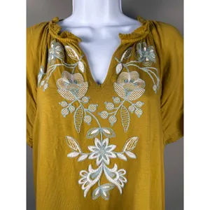 J. Jill Embroidered Mustard Boho Peasant Top Size‎ S Cottagecore Festival thumbnail 3