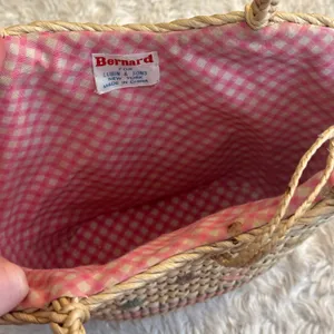 Vintage Straw Cottagecore Handle Purse Basket Bag Pink Gingham Floral thumbnail 8