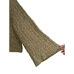 Free People Snow Bird Cable Knit Bell Sleeve Mock Neck Sweater Olive Green Large thumbnail 5