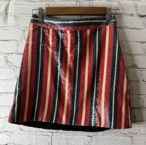 Zara Striped Sequin A-Line Mini Skirt in Red, Navy & Cream size xs thumbnail 1