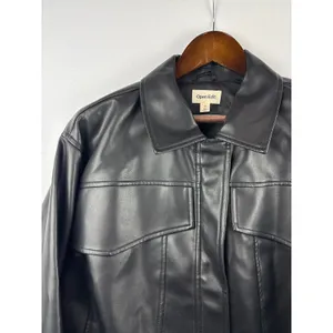 Women’s Open Edit Size 1X Black Faux Leather Biker Jacket thumbnail 2
