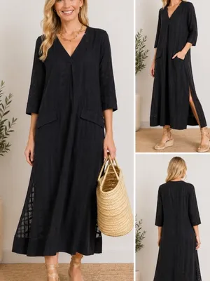 Tuckernuck Pomander Place Womens Black Carolina Caftan Swim Coverup Dress Large thumbnail 5