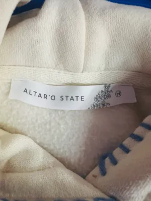 Altar’D State 1998 Cream And Blue Hoodie Sweater Womens Size Medium thumbnail 4