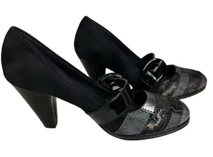 BKE Black Patent Leather Patchwork Buckle 3.5 Inch Heels Womens Shoes 8.5 thumbnail 1