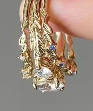 Golden Tone Ring with Diamond Inlaid Size 7 thumbnail 3