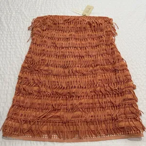 Anthropologie Let Me Be Orange Fringe Tube Strapless Mini Dress NWT Sz L Large thumbnail 1