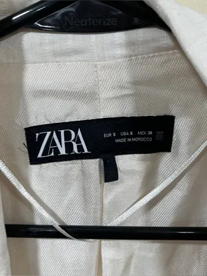 Zara pinstriped linen-blend blazer folded three-quarter sleeves front flap S thumbnail 3