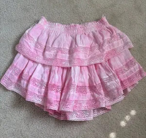 LoveShackFancy Pink Tiered Lace Skirt thumbnail 1