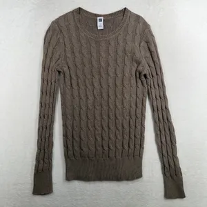 Y2K Gap M Sweater Brown Cable Knit Crew Neck Long Sleeve Classic Preppy Academia thumbnail 2