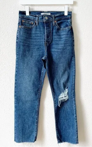 Levi’s Wedgie Straight Jeans 28 x 28 Distressed Dark Wash Denim Cotton Casual thumbnail 1