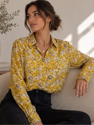 ANN TAYLOR Mustard Floral Shirt thumbnail 1