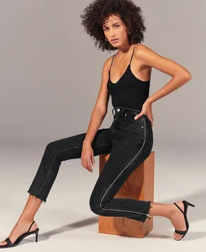 Abercrombie Black Side Zip Mom Jeans thumbnail 1