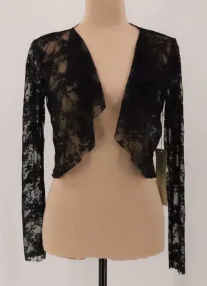 Sara Mique Sheer Floral Lace Bolero Shrug Size S Black Dark Coquette NWT VTG Y2K thumbnail 1