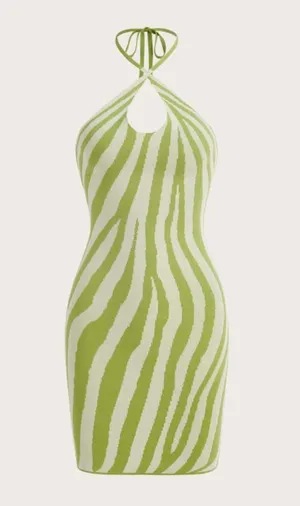SheIn Lime Green Knit Halter Dress thumbnail 5
