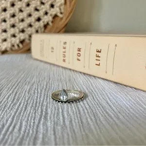 Crown Ring Pear Teardrop Bohemian Stacking Band Vintage “Tuilelaith” Silver Jewelry thumbnail 7