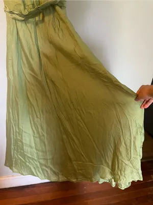 Wtoo Light Green V-Neck Maxi Dress with Waist Tie thumbnail 5